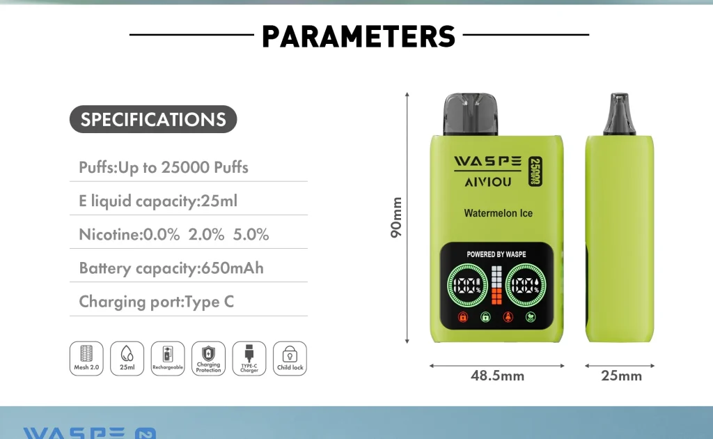 Waspe 25000 Puff Vape Product specification data