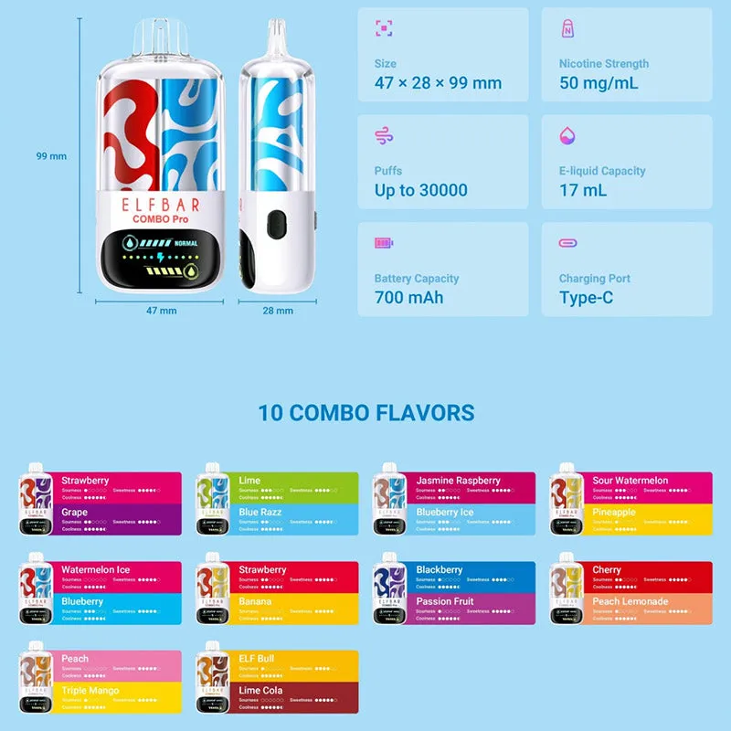 Elf Bar Disposable Vape Combo Pro 30k - Pre Filled Pod Vapes Flavors