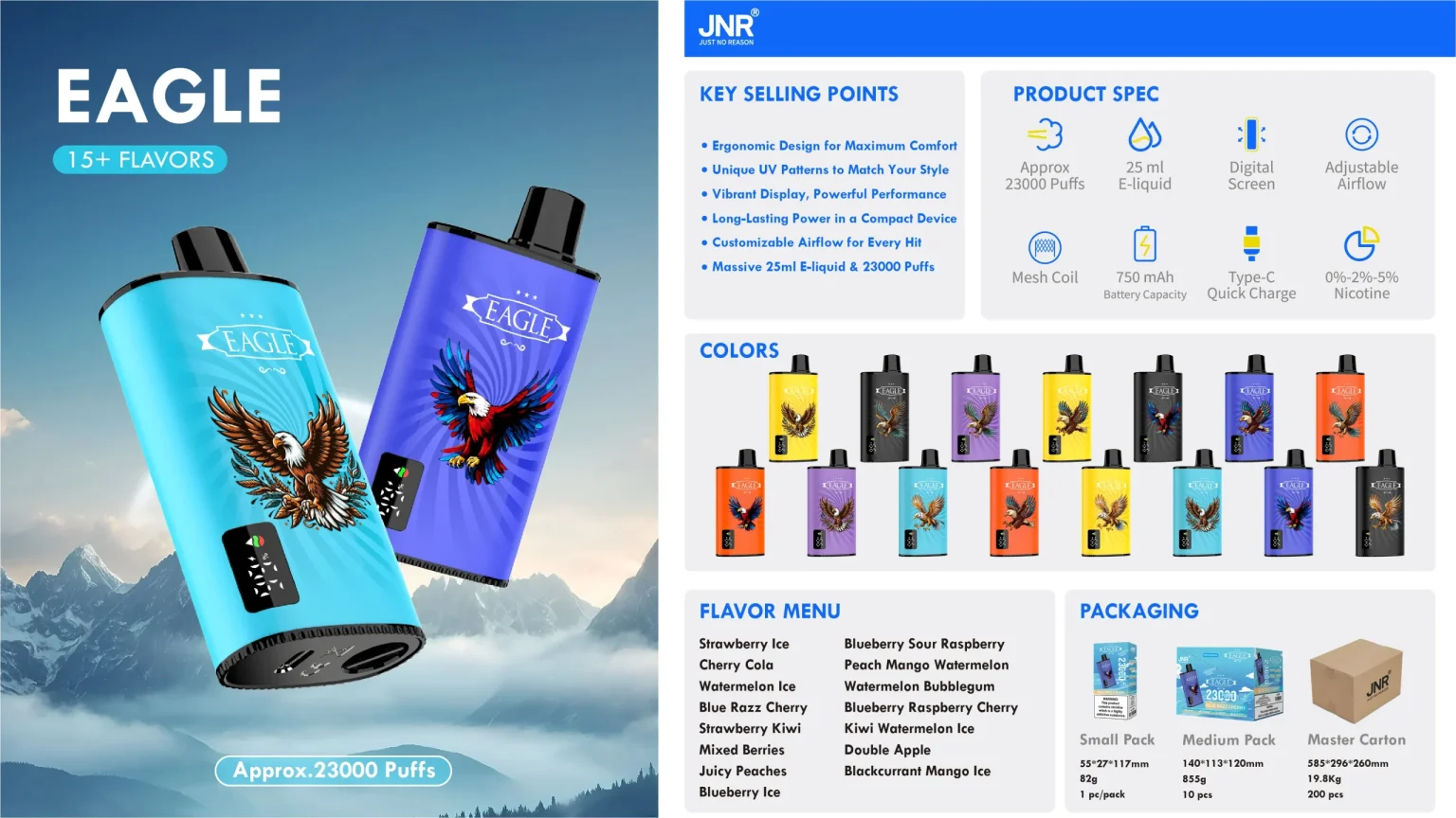 JNR Eagle 23k High Puff Disposable Vape Product Information