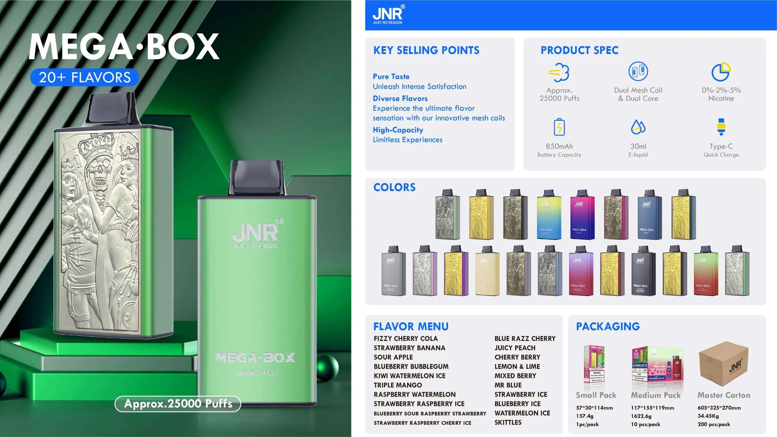 JNR Mega Box 25000 Disposable Vape Product Information