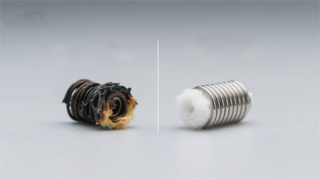 Comparison of old and new atomizer cores the left one is a burnt atomizer core