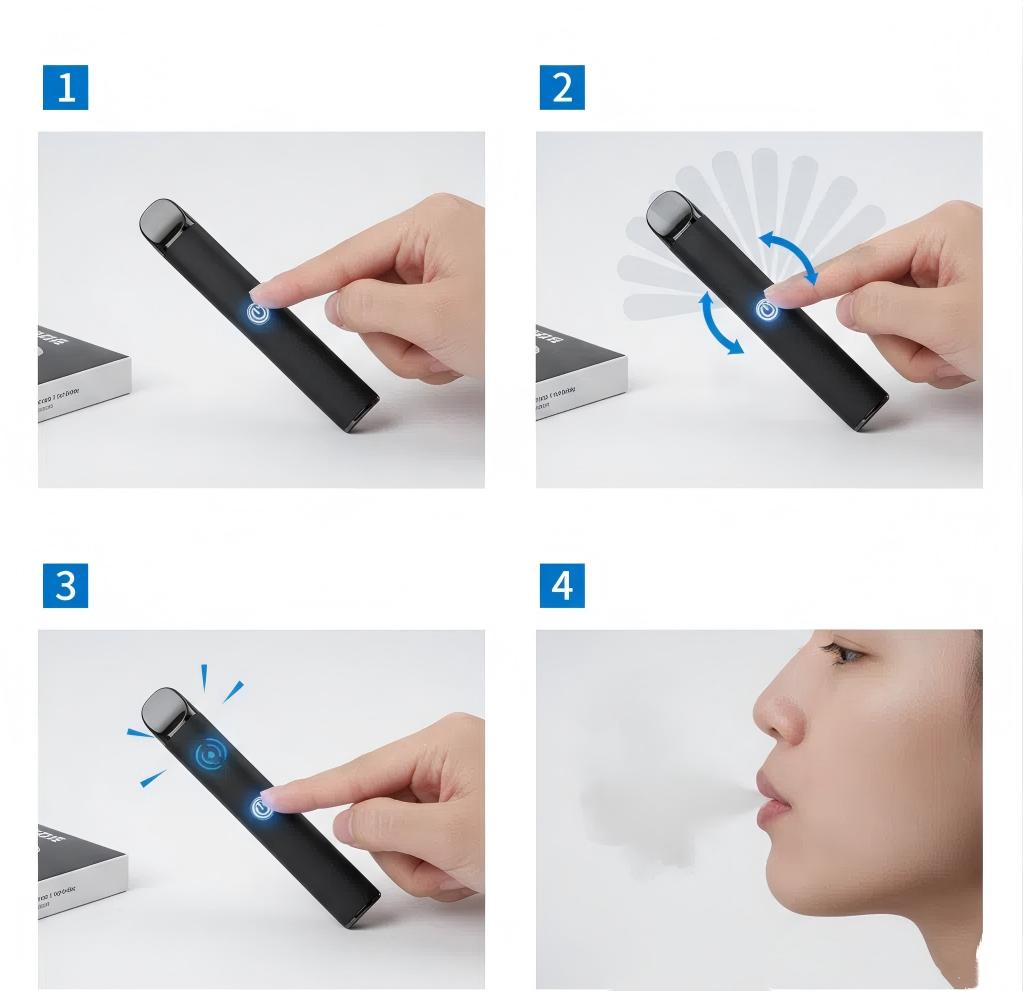 Schematic diagram of the steps to start a disposable vape with a button
