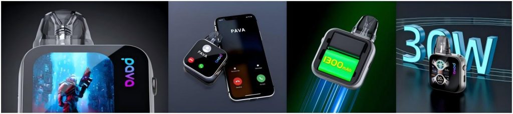 These AI-powered disposable vapes exhibit a range of intelligent features: a dynamic interactive screen, Bluetooth-enabled call alerts synced with smartphones, AI-based battery management (as shown by the 1300mAh display), and adjustable 30W power, demonstrating how artificial intelligence elevates the performance and user experience of disposable vapes.