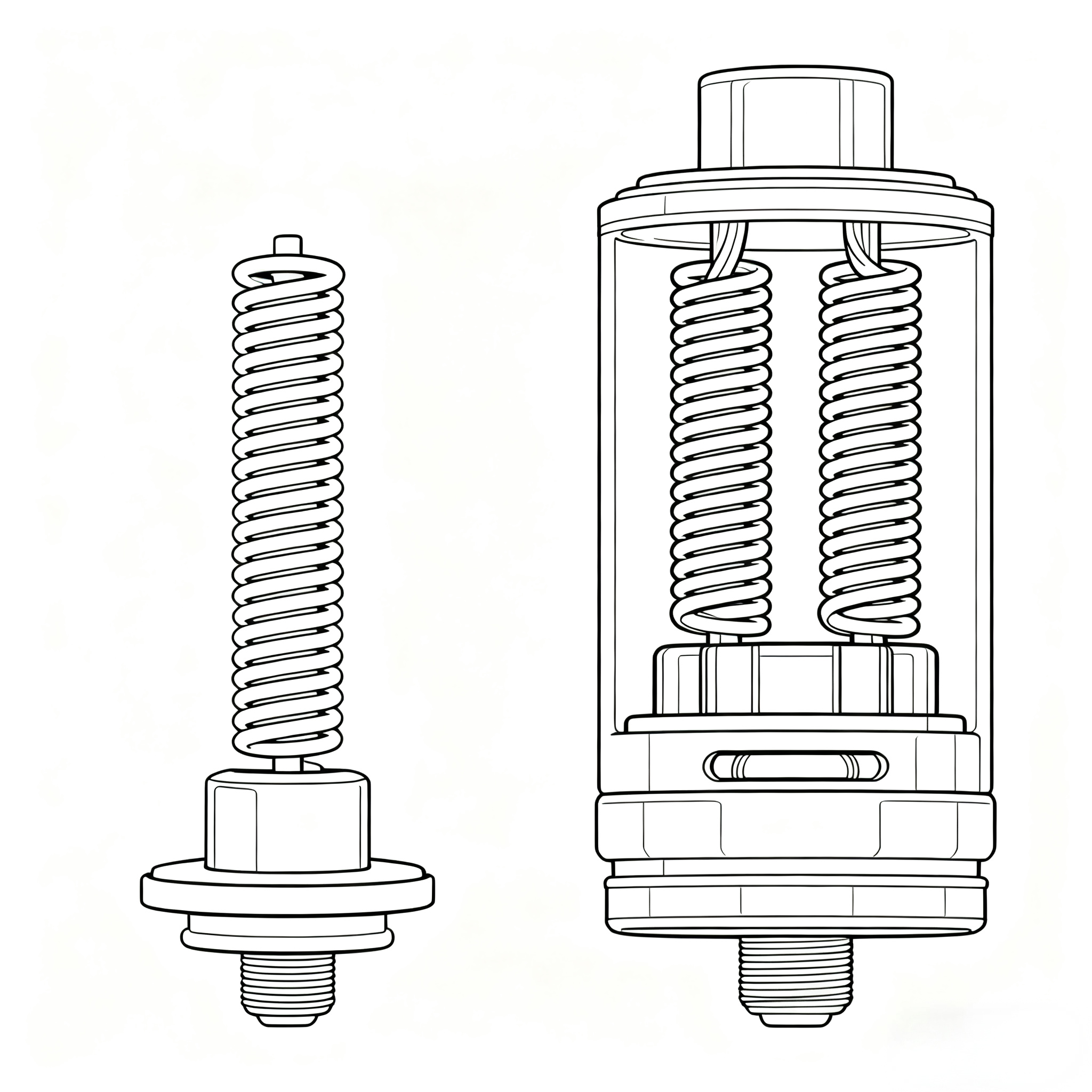 left shows single coil vape internal heating structure, right displays dual coil vape with two parallel heating coils